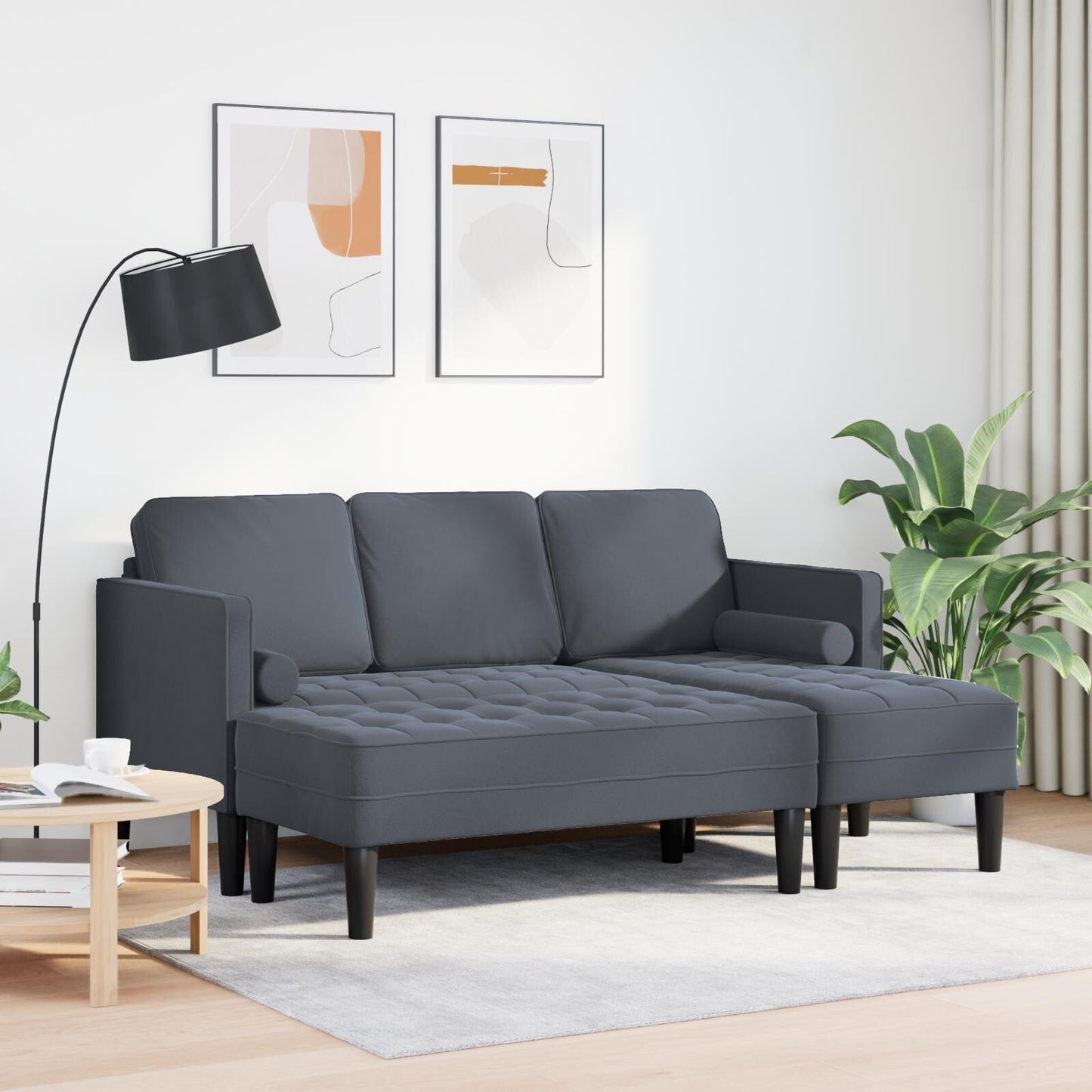 vidaXL Garden Sofa L-Shaped Black/Dark Grey/Light Grey Velvet - 68.1 x 51.6 x 26.4