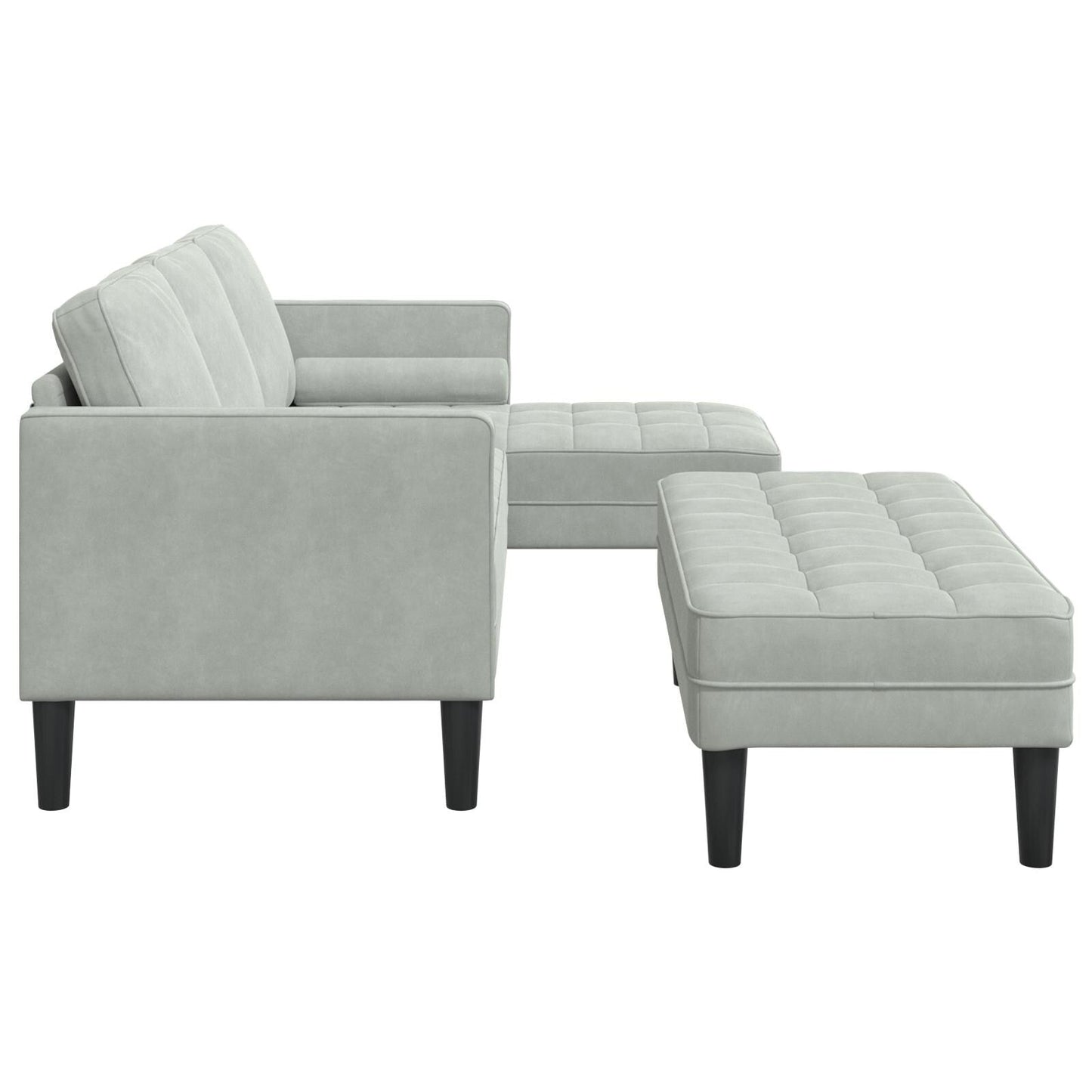 vidaXL Garden Sofa L-Shaped Black/Dark Grey/Light Grey Velvet - 68.1 x 51.6 x 26.4