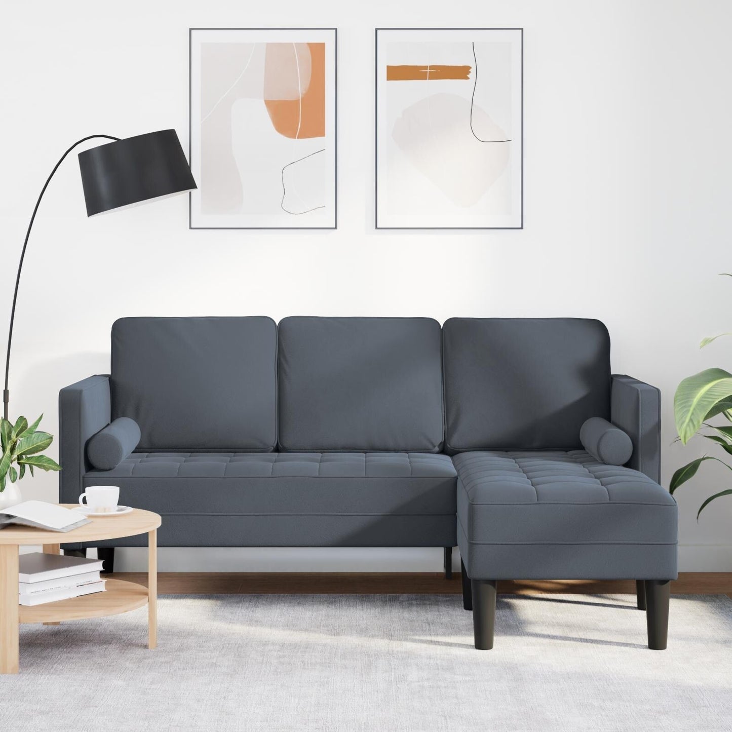 vidaXL Garden Sofa L-Shaped Black/Dark Grey/Light Grey Velvet - 68.1 x 51.6 x 26.4
