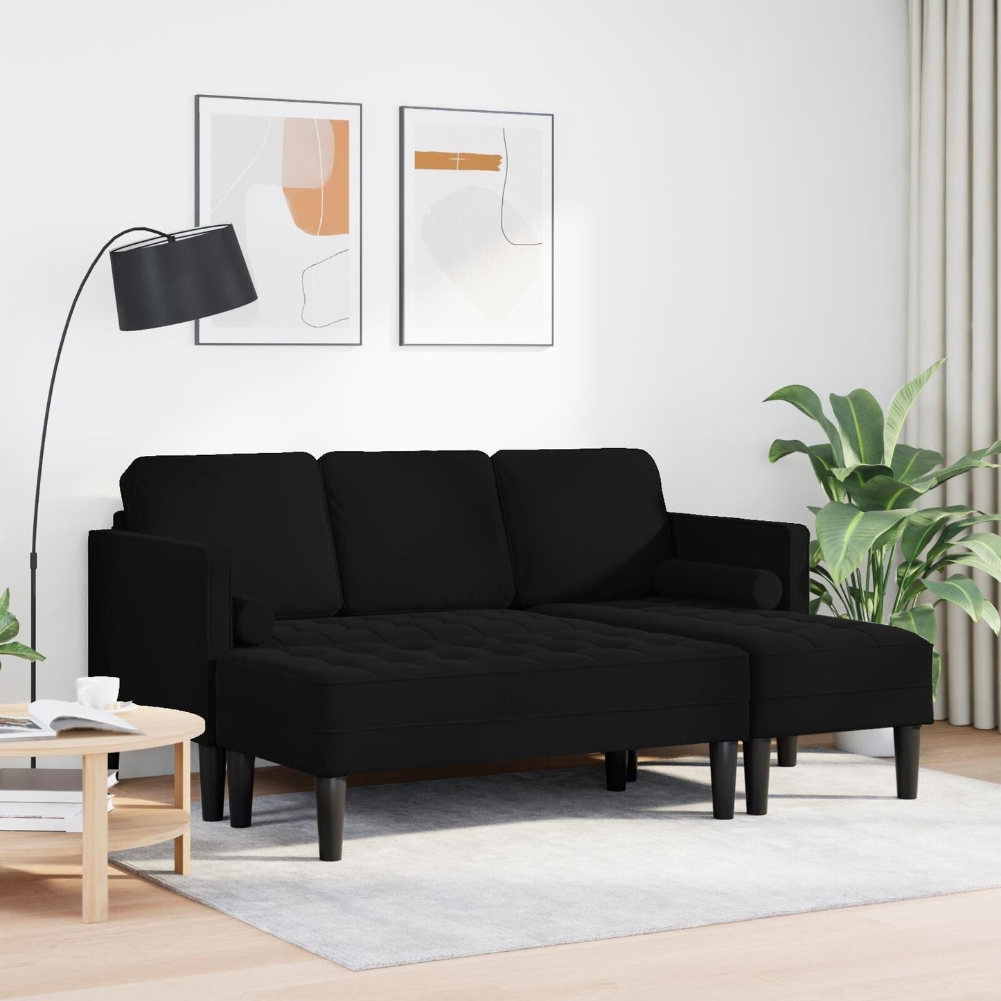 vidaXL Garden Sofa L-Shaped Black/Dark Grey/Light Grey Velvet - 68.1 x 51.6 x 26.4