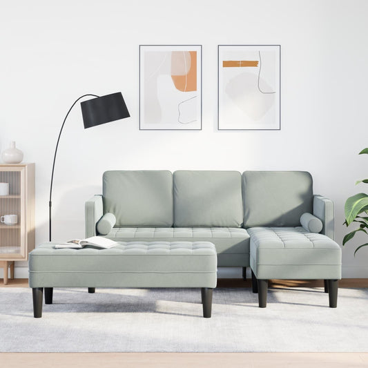 vidaXL Garden Sofa L-Shaped Black/Dark Grey/Light Grey Velvet - 68.1 x 51.6 x 26.4