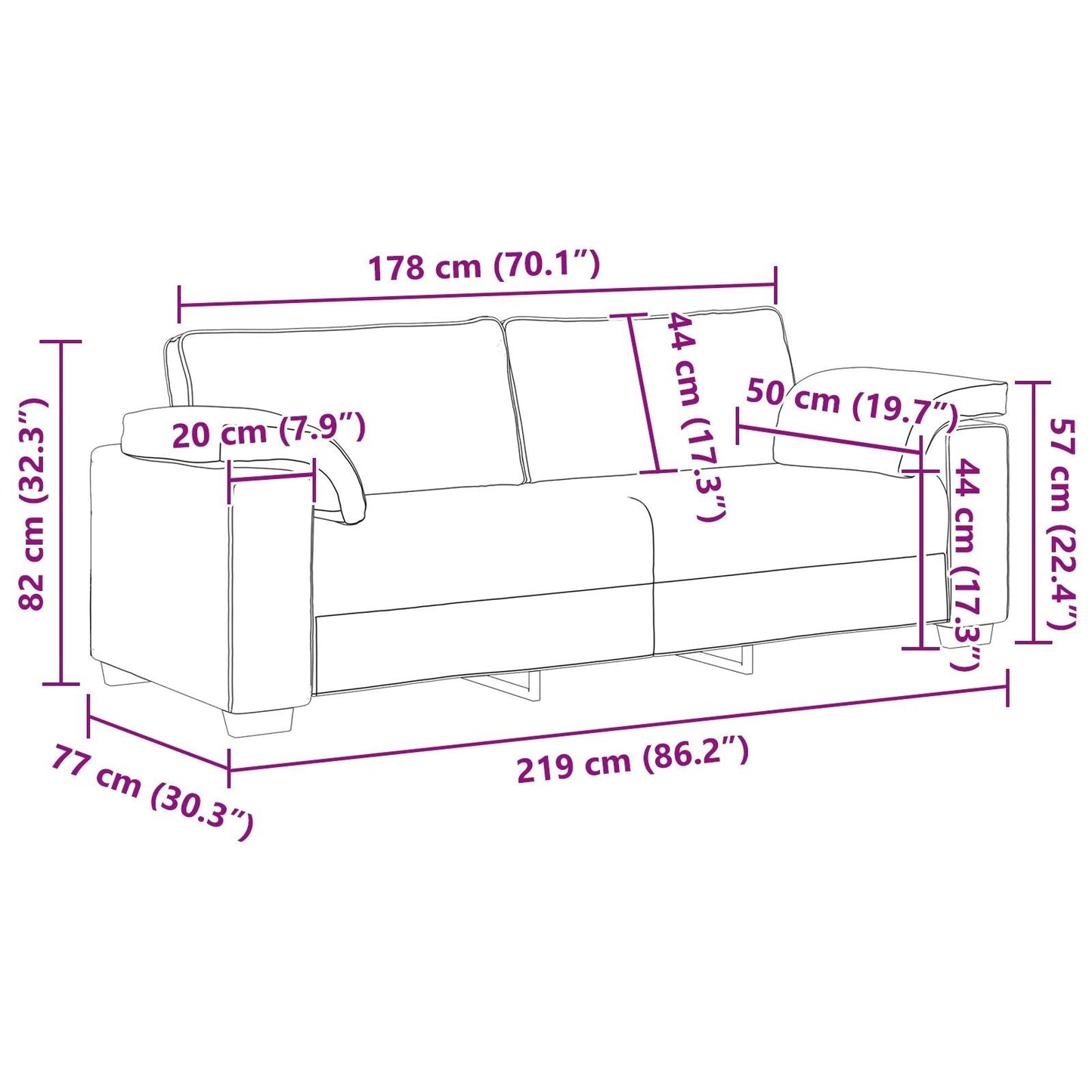vidaXL Sofa Black/Dark grey Metal - 86.2 x 30.3 x 32.3